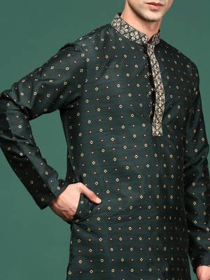 Mens green color embroidery  embellished  kurta 5