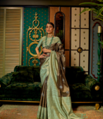 Green Silk Blend Woven Banarsi Saree With Blouse For Women 