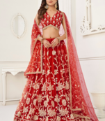 WOMEN'S RED BUTTERFLY NET WITH SEQUINS AND embroidered LEHENGA CHOLI FOR WEDDING