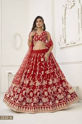 WOMEN'S RED BUTTERFLY NET WITH SEQUINS AND embroidered LEHENGA CHOLI FOR WEDDING 2