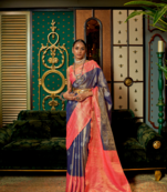 Silk Blend Woven Banarsi Saree With Blouse For Women 