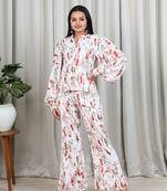 White & red  abstract printed co-ord set