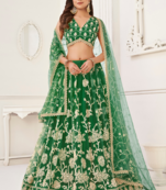 WOMEN'S GREEN BUTTERFLY NET WITH SEQUINS AND embroidered LEHENGA CHOLI FOR WEDDING