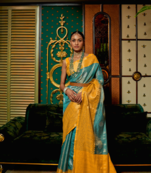 Yellow Silk Blend Woven Banarsi Saree With Blouse For Women 
