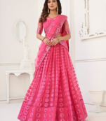 WOMEN'S PINK BUTTERFLY NET WITH SEQUINS AND embroidered LEHENGA CHOLI FOR PARTY WEAR