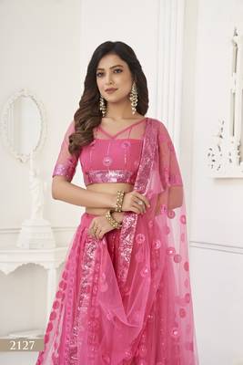 WOMEN'S PINK BUTTERFLY NET WITH SEQUINS AND embroidered LEHENGA CHOLI FOR PARTY WEAR 3