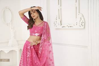 WOMEN'S PINK BUTTERFLY NET WITH SEQUINS AND embroidered LEHENGA CHOLI FOR PARTY WEAR 4