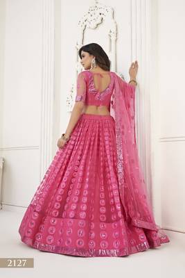 WOMEN'S PINK BUTTERFLY NET WITH SEQUINS AND embroidered LEHENGA CHOLI FOR PARTY WEAR 5
