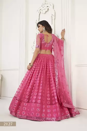 WOMEN'S PINK BUTTERFLY NET WITH SEQUINS AND embroidered LEHENGA CHOLI FOR PARTY WEAR