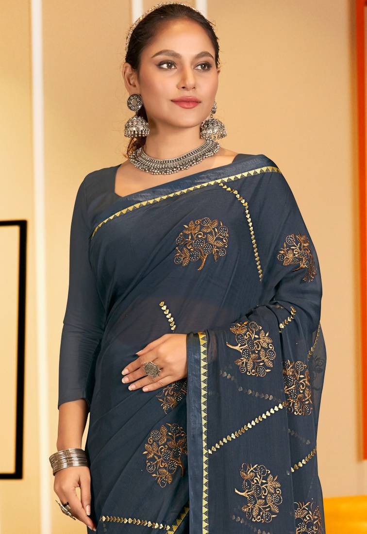 New design fancy chiffon embroiderd flower pattern saree