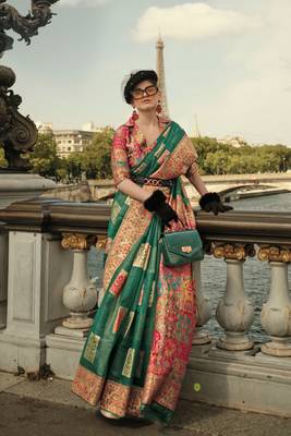 Green Kashmiri Handloom Silk Woven Work Saree With Blouse 1