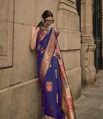 Blue Kashmiri Handloom Silk Woven Work Saree With Blouse