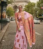 Light Pink Kashmiri Handloom Silk Woven Work Saree With Blouse