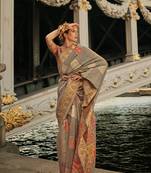 Greige Kashmiri Handloom Silk Woven Work Saree With Blouse