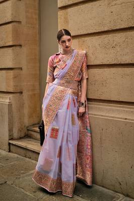 Lavender Kashmiri Handloom Silk Woven Work Saree With Blouse 1