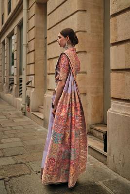 Lavender Kashmiri Handloom Silk Woven Work Saree With Blouse 2
