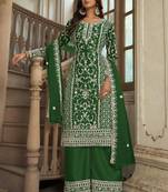 Green heavy butterfly net heavy thread embroidery with diamond work salwar kameez