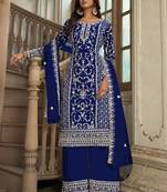 Dark blue heavy butterfly net heavy thread embroidery with diamond work salwar kameez