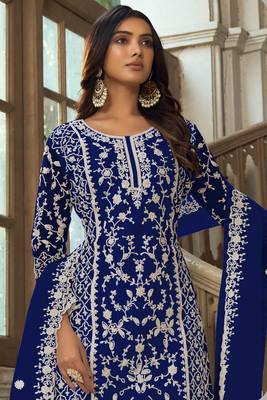 Dark blue heavy butterfly net heavy thread embroidery with diamond work salwar kameez 2