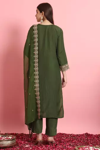   women kurta and trousers pant set silk blend