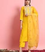   women kurta and trousers pant set silk blend