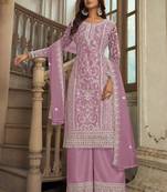 Lavender heavy butterfly net heavy thread embroidery with diamond work salwar kameez