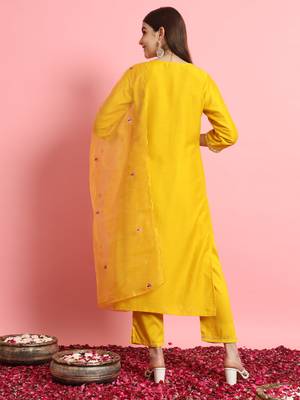   women kurta and trousers pant set silk blend 2