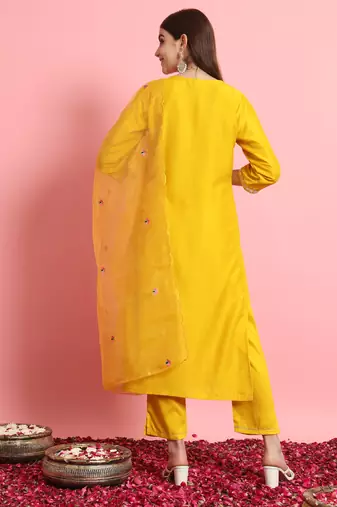   women kurta and trousers pant set silk blend