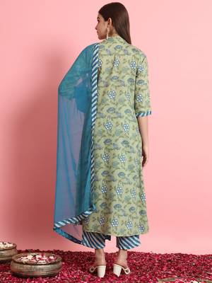  women viscose rayon a-line flared kurta with pant & dupatta set 2