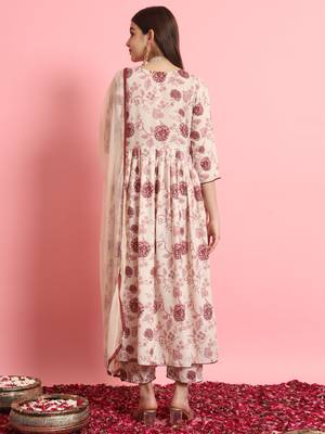  women embroidered viscose rayon a-line flared kurta with pant & dupatta set 2
