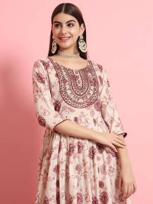  women embroidered viscose rayon a-line flared kurta with pant & dupatta set 3