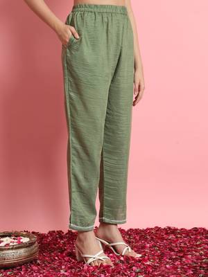   women kurta and trousers pant set silk blend 4