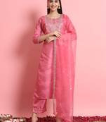   women kurta and trousers pant set silk blend