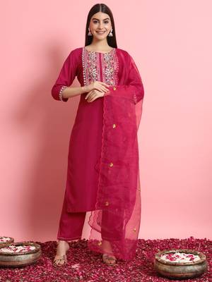   women kurta and trousers pant set silk blend 1