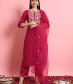   women kurta and trousers pant set silk blend