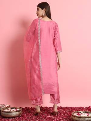   women kurta and trousers pant set silk blend 2