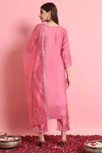   women kurta and trousers pant set silk blend