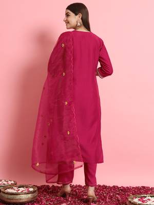   women kurta and trousers pant set silk blend 2