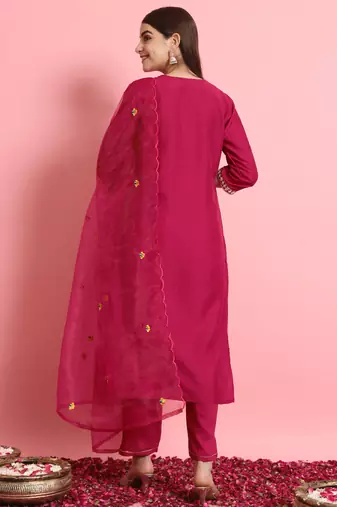   women kurta and trousers pant set silk blend