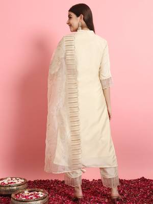   women kurta and trousers pant set silk blend 2