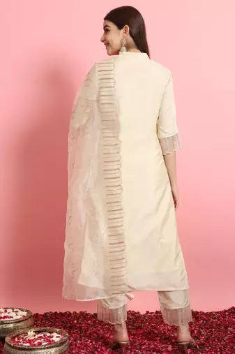   women kurta and trousers pant set silk blend