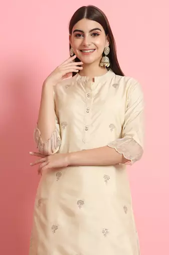   women kurta and trousers pant set silk blend