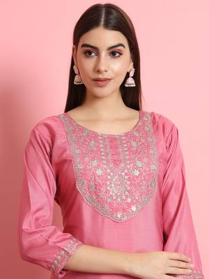   women kurta and trousers pant set silk blend 3