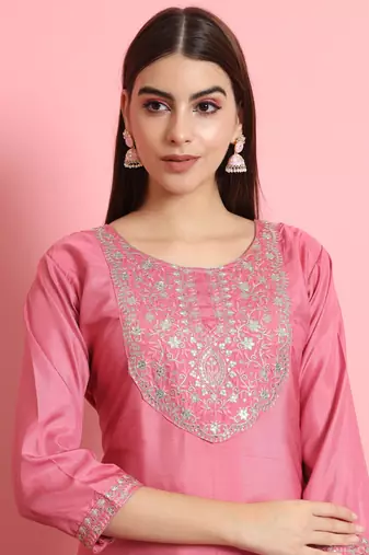   women kurta and trousers pant set silk blend