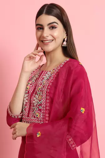   women kurta and trousers pant set silk blend