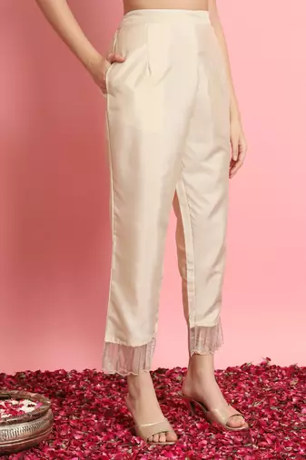   women kurta and trousers pant set silk blend