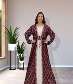 SALE Maroon Net Designer Fashion Kaftan Wedding Dress Islamic Wear Clothing Abaya Very Long Gown 