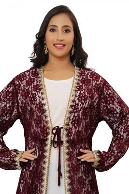 SALE Maroon Net Designer Fashion Kaftan Wedding Dress Islamic Wear Clothing Abaya Very Long Gown  2