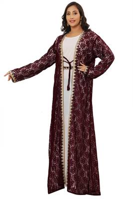 SALE Maroon Net Designer Fashion Kaftan Wedding Dress Islamic Wear Clothing Abaya Very Long Gown  3