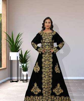 SALE New Morocco Wedding Velvet Dress Kaftan Farasha Abaya Very Long Gown  1